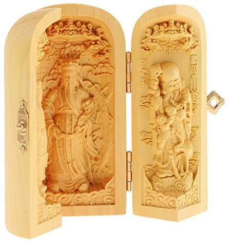 misppro Estatua tibetana de Fukurokuju de boj tallada con estrella de la suerte 3 Dios Buda caja para decoración de colección de regalo
