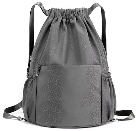Turnbeutel Kordelzug Wasserdicht Sportbeutel, Oxford-Stoff Turnbeutel Sportbeutel Rucksack mit Innentasche für Sport, Reisen,Gym, Kordelzug Turnbeutel für Damen Herren (grau)