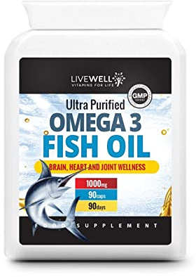 Live Well Vitamins for Life Ultra Purified Omega 3 Fish Oil Capsules 1000mg – with Rich Omega 3 Extract and Soft Gel Shell - Helps with Brain, Heart & Joint Health – 90 Capsules Bottle