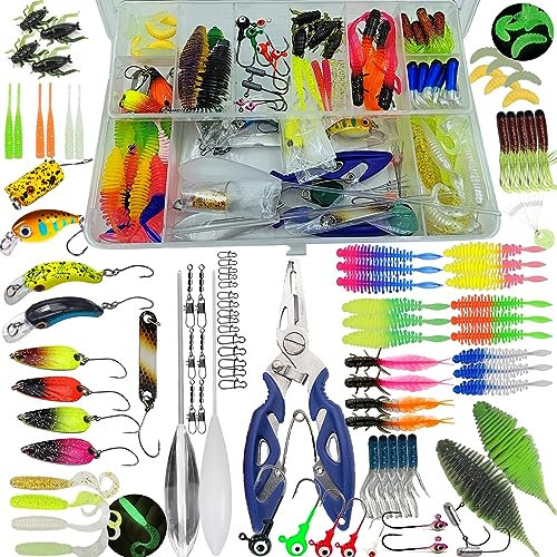 Njord Kalastus Mega Forellen Köder Sortiment Box 126 Teile Komplettset | Perfektes Angel Geschenk für Angler | Gummi Forellen Köder und Barsch Köder Set | Angelköder Gummiwurm Barsch Set