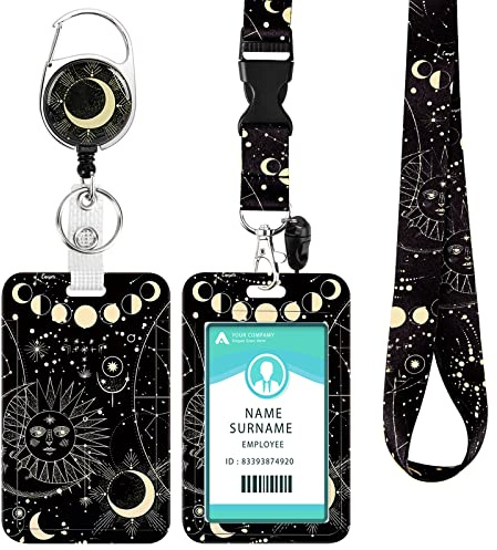 DUOUPA ID-kortfodral med band, utdragbar nyckelring märkeshållare, nyckelband med karbinhake för kvinnor, lärare, sjuksköterska, läkare, student (mån-1)