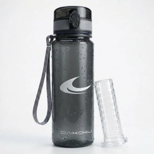 Daikoku Botella de Agua Deportiva Sin BPA | Water Bottle | Botella Gimnasio Senderismo Yoga Running | Con Infusor de Frutas | 750ml | Gris