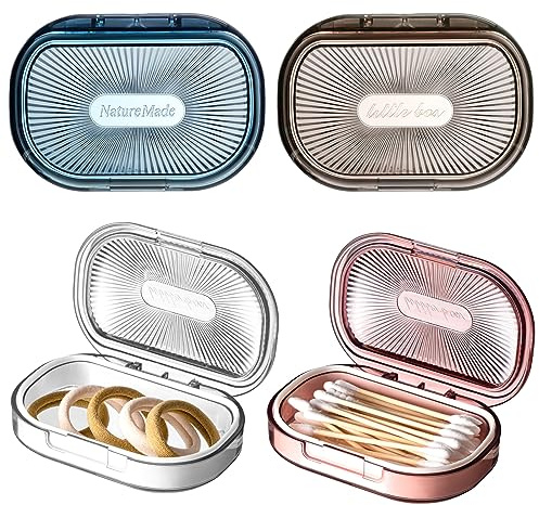 Kigley 4 Pcs Hair Tie Container Small Portable Travel Cotton Swab Holder Dispenser with Lid Plastic Box Storage Containers for Small Items, 3.94 x 2.76 Inch (4 Colors)