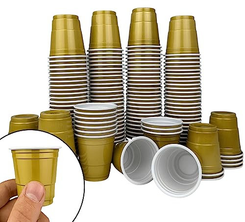 Vitavalley 150 Schnapsbecher in gold - 2oz (ca. 6cl/60ml) ideal für Deine Partys, JGA oder Festival - lebensmittelecht & robust - geeignet für Schnaps oder Dessert