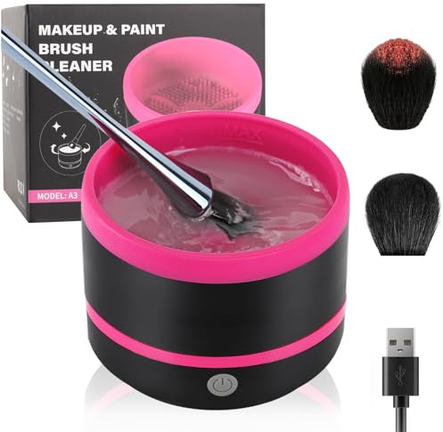 DaizySight Elektrisk makeupborste rengöringsmaskin, snabb rengöring sminkborste tvättverktyg, snabb centrifugering och rengöring på några sekunder – svart och rosa