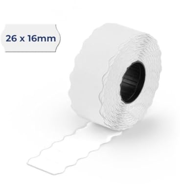 POKORNYS – 6600 selbstklebende Etiketten für Preisauszeichner (weiß / 26x16mm) I permanent haftend I Kennzeichnung zweizeilig I Preisetiketten für Handauszeichner mit Wellenrand ​