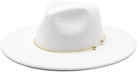 Fengyan Hut für Herren und Damen, Rosa, Hochzeit, Kirche, Jazzhut, große breite Krempe, Fedora-Hut, Metalldekoration, Wolle, Panama-Glocke, Filzhüte, weiß, 6 7/8-7 1/8
