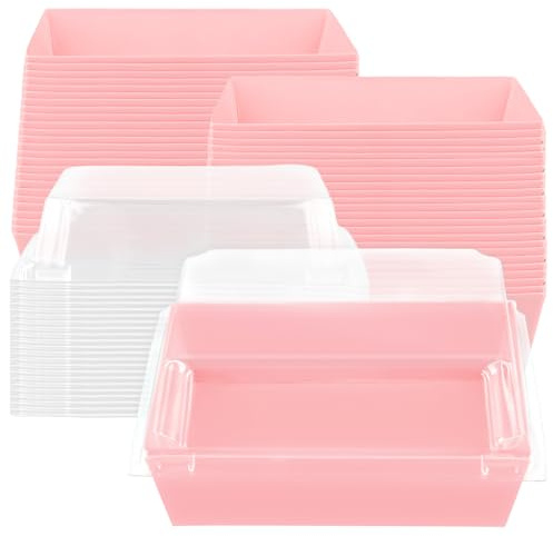 MOUYAT Lot de 50 boîtes individuelles en carton pour tranches de gâteau avec couvercles transparents, récipients à dessert résistants à l'huile pour macaron, sandwich, biscuits, beignets