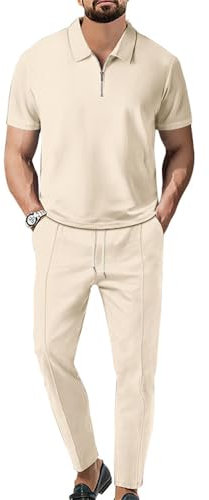 NITRY T-Shirt Set Herren Streatwear Trainingsanzüge Für Herren Casual T-Shirts Für Herren Set Sportanzug Herren Kurzarm Herren Tank Top 2-Teiliges Set Herren B-Khaki1 XXL