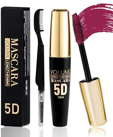 Burgundy 5D Telescopic Mascara, Volumen Wimperntusche Wasserfest Wischfest