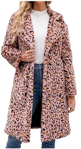Pelzjacke Damen Lange Kunstpelz Mantel Leopard Druck Winterjacke Elegant Fellmantel Winter Kunstfell Jacke Flauschig Felljacke Warm Pelzmantel Steppjacke Große Größen Übergangsjacke