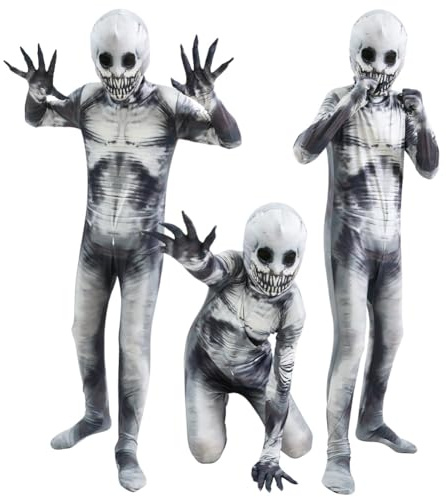 AUYAO Scary Costume Halloween Suits Shadow Demon Kids Unisex knochenanzug Skin Kostüm Horror Kostüm Monster Kostüm Kinder Zentai Overall Monster Verkleidung Party Outfits Set Halloween Karneval (S)