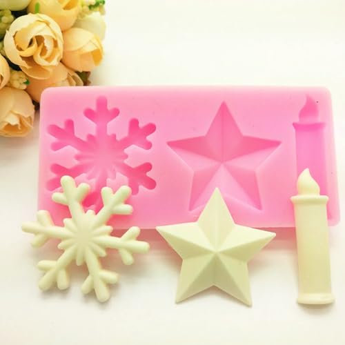 Epoxidharz-Formen, 10 x 4,5 cm, Weihnachtsdekoration, Schneeflocke, Stern, Kerzen, Silikonform, Spitze, Schokolade, Party, Fondant, Backen, Kochen, Kuchendekorationswerkzeuge