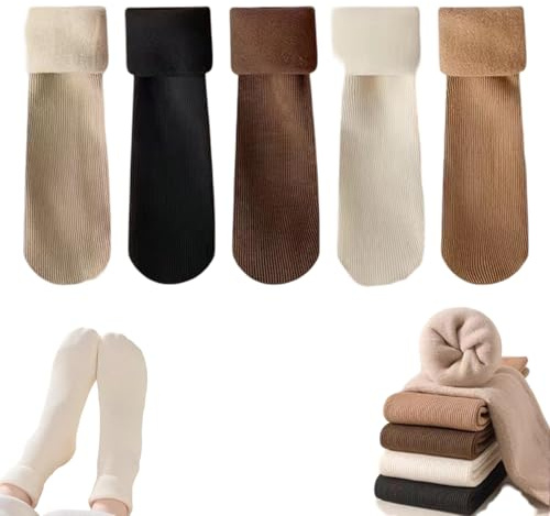 Xiuyer Calze Termiche Donna, 5 Paia Calzini Termici Donna, Calzettoni Donna Invernali, Calzini imbottiti per per Quotidianamente Trekking, Caldo Spessi Morbido Calzettoni Donna, Taglia Unica 35-40