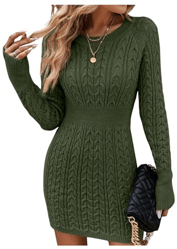 GORGLITTER Women's Knitted Jumper Dress Ladies Long Sleeve Bodycon Sweater Dress Fall Winter Pencil Mini Dresses Army Green L