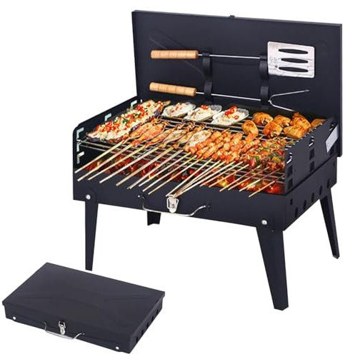 Parrilla de carbón portátil con Kit de Herramientas, Parrilla de Barbacoa Ligera y Plegable, Altura Ajustable para Exteriores, Ideal para Camping, Picnic, Patio, Playa, Senderismo, Parque, Patio, par