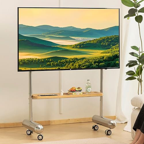 Supporto per TV con ruote, regolabile in altezza, portatile, con rotelle, per TV da 70 a 88 pollici, altezza regolabile, facile mobilità, design moderno (arancione)
