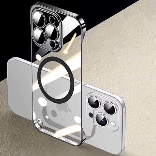 FAOMSEBS Senza Bordo Trasparente per Cover iPhone 15 Pro Max, Compatibile con MagSafe [Protettore per Lenti Fotocamera] (Sensazione di Metallo Nudo) Custodia Sottile per iPhone 15 Pro Max 6,7'', 2023