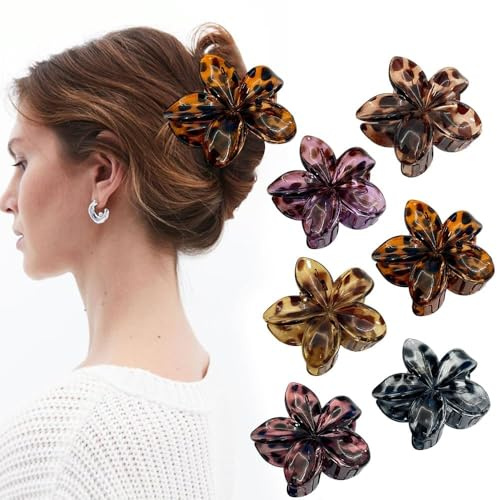 TOEECY 6 Stück Blumen Haarklammer für Damen Haarklammern Leopardmuster Haarspange Claw Clip Rutschfestes Hair Clip für Frauen Mädchen Haarschmuck Halt Dickes Dünnes Haar Haarspangen Zubehör