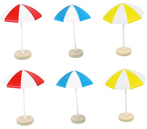 Miniature Beach Umbrellas Plastic 6pcs Dollhouse Décor Props | Miniature Figure Beach Umbrella, Micro Landscape Decors for Mini House and Plant Decorations