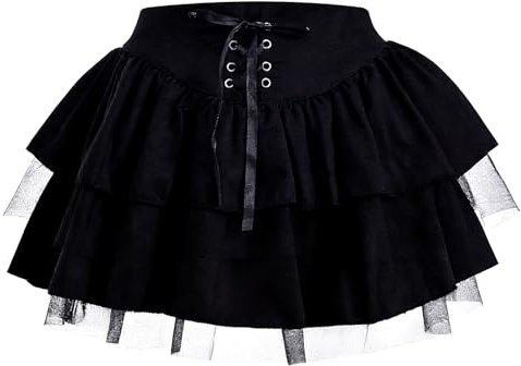 Abbigliamento gotico da donna Minigonna svasata 2XL, minigonna a vita alta con coulisse e bordo a maglia, gonna gotica regolabile, gonna balze bambina ruota, Halloween,carnevale,cosplay,regalo(41 cm)