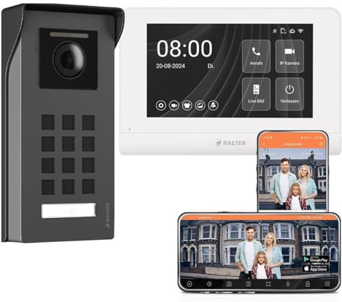 Nonic Balter ENTRI M Aufputz Video Türsprechanlage mit 7 Zoll WLAN Touchscreen HD Monitor, 2-Draht Türklingel mit Kamera und WiFi Mobile Smartphone App Türöffner Funktion für 1 Familienhaus Set