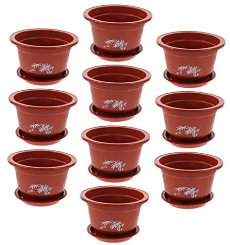 Milisten 10pcs Round Thickened Small Flower Pots Red Trays, 21cm Diameter Decorative Planter Suitable for Windowsill and Indoor Succulent Plants