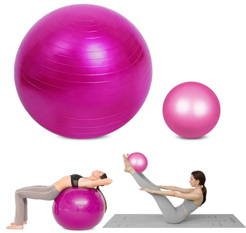flintronic 55+25cm Palla Fitness, 2 Pezzi Anti-Scoppio e Stabilità, Yoga Pilates Palla con Pompa, Strumento Tappo Pompa, E Manuale per Ginnastica, Yoga, Esercizi di Equilibrio, Allenamento, Fitness