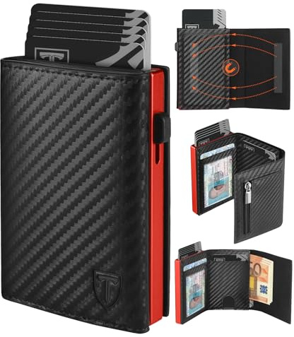 TEEHON Geldbörse Herren mit RFID-Schutz, Portmonee Herren Smart Wallet 3.0 mit 8 Kartenetui, Geldbeutel ID-Fenster, Münztasche, Kartenhalter Slim Wallet Wallets for Men (Rot)