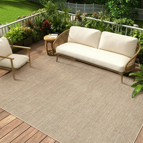 LuxFocus Jute-Look Teppich Innen/Außen 120×170 cm Waschbar Leinenfarbe | Einfarbiger Teppich für Wohnzimmer Schlafzimmer Esszimmer In-&Outdoor Teppich Neutraler Faltbarer Rutschfest