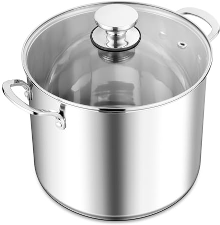 Herogo 13.6L Large Tri-Ply 29cm Stainless Steel Stock Pot with Visible Lid | Cooking Pot with Multiple Heating Sources, Heavy Duty in Stewing, Mirror Polished Soup Pot for Dishwasher Safe, Easy to Clean
