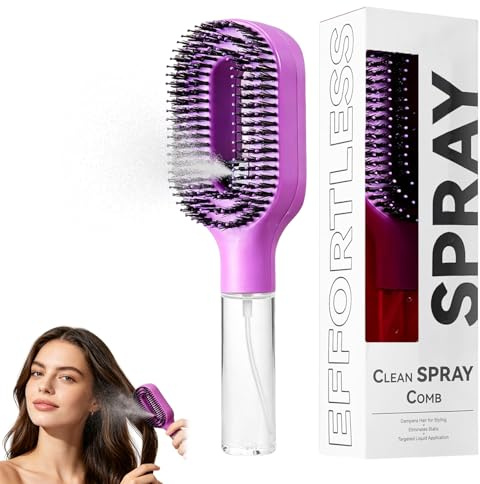 Brosse démêlante 2 en 1 avec spray d'eau, brume pulvérisatrice intégrée, brosse démêlante antistatique avec réservoir d'eau, pour cheveux secs et mouillés, contre les frisottis, les nœuds, bouclés