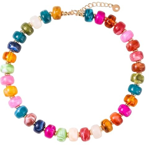 Vesavifaka Women's Beaded Necklace, Colourful Resin Bead Necklace in Boho Style, Statement Necklace for Women, Eye-Catching Summer Jewellery for Holidays and Everyday Wear
