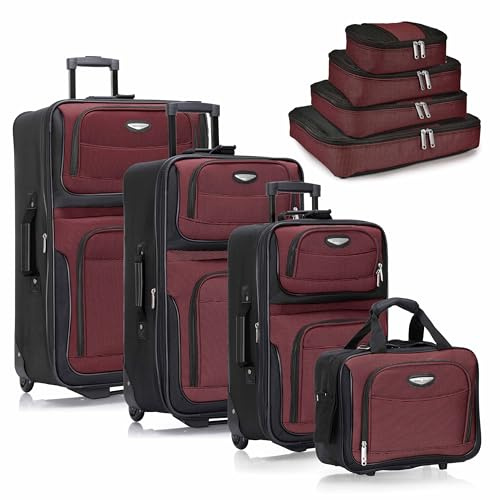 Travel Select Amsterdam Expandable Rolling Upright Luggage, Burgundy, 8-Piece Set (15/21/25/29/Packing Cubes), Amsterdam Expandable Rolling Upright Luggage