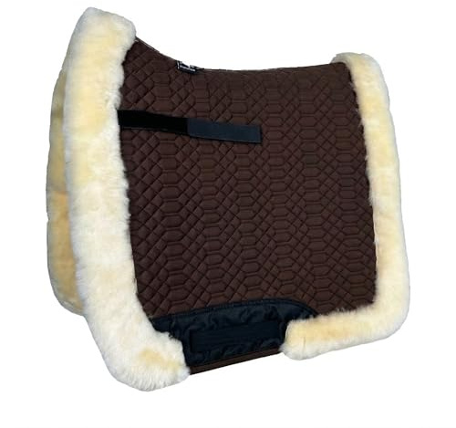 Engel Reitsport SCHABRA3-D-MOC-MED Lammfell Dressur Schabracke | fully lined, Fellkranz rundherum, robuster Baumwoll Steppstoff, Dressur, Stoff mocca Fell med.