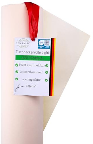 Sensalux Light Tischdeckenrolle, Oeko-TEX ® 100 - Made in Germany - 25m lang (Farbe nach Wahl), Creme, 1,10m x 25m, stoffähnliches Vlies, ideal für Jede Party, Vereinsfeier, Geburtstagsfeier