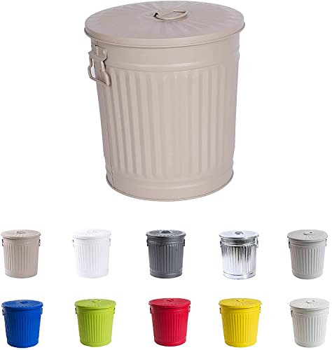 Jinfa Bidone spazzatura grande in metallo zincato pattumiera per rifiuti commerciali secchio cenere | Beige | Ø 42 cm, h 47,5 cm | Capienza 62 litri