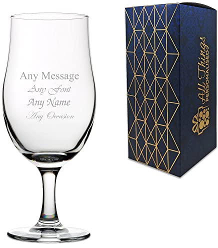 Personalised Engraved Stemmed Pint Glass, Personalise with Any Message for Any Occasion, Stylize with a Variety of Fonts, Gift Box Included, Laser Engraved