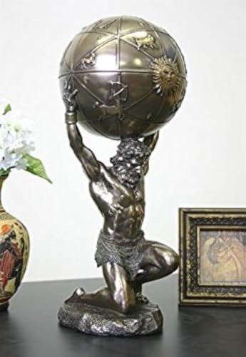 Atlas Holding World Griechische Statue und Schmuckdose, Bronze-Finish