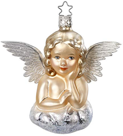Christbaumschmuck Glas 11cm Engel mundgeblasen handbemalt Weihnachtskugeln beige