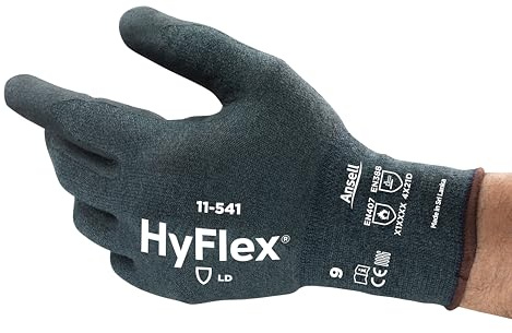 Ansell HyFlex 11-541 Gants de Travail en Kevlar, Haute Résistance aux Coupures, Protection Mécanique, Gant de Sécurité Industriel, Homme Femme, Lavable, Gris, Taille XL (12 Paires)