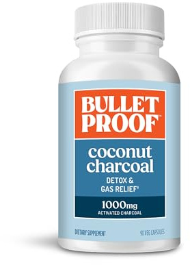 Bulletproof Coconut Charcoal Detox and Gas Relief Capsules, 90 Count, Sourced from 100% Coconut Shells, Activated Charcoal for Bloating Support, Packaging May Vary