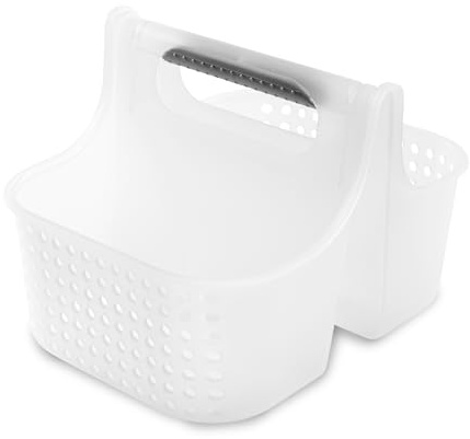 madesmart Portable Shower Caddy, Hold Soap, Shampoo, Hair Supplies and Beauty Products, Cleaning Supplies Organizer for Home, Dorm, Plastic Shower Tote, Soft Handle, Frost