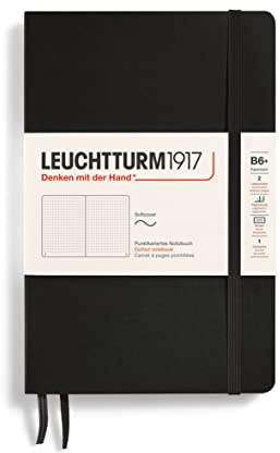 LEUCHTTURM1917 358291 Notizbuch Paperback (B6+), Softcover, 123 nummerierte Seiten, dotted, Schwarz | 123 nummerierte Seiten, Inhaltsverzeichnis, 2 Lesebändchen, Fadenheftung, säurefrei