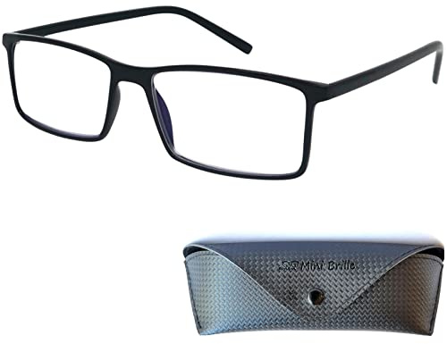 Mini Brille Rechteckige Lesebrille mit großen Gläsern - mit Gratis Etui und Brillenputztuch, TR90 Kunststoff Rahmen (Schwarz), Lesehilfe Herren und Damen +1.0 Dioptrien