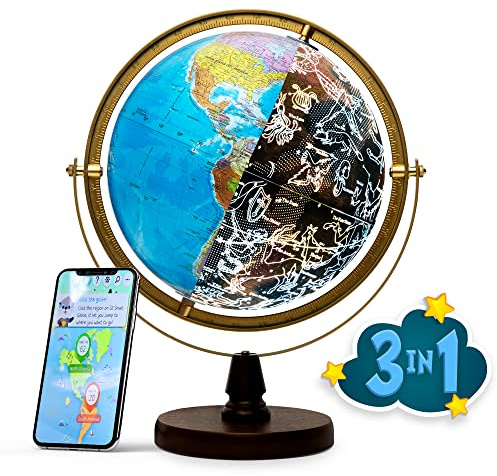 SJSMARTGLOBE with Interactive APP & LED Illuminated Constellations at Night, US-Patented STEM education 10 World Globe with Detailed map