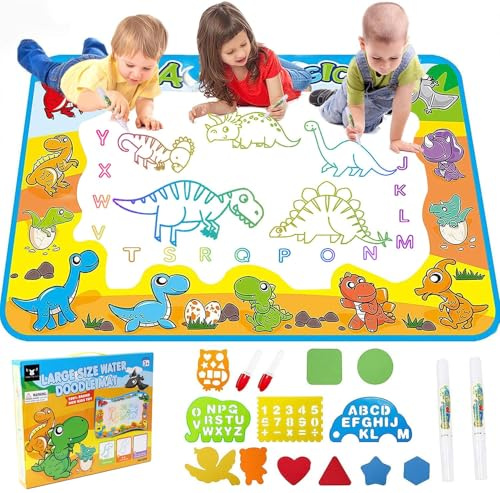 2026 Trending 1-4 Year Old Toddlers Painting Toy Water Doodle Mat for Girls and Boys Dinosaur Coloring Pad for Kids Age 1 2 3 4 Magic Drawing Board Educational Birthday Gifts for Education