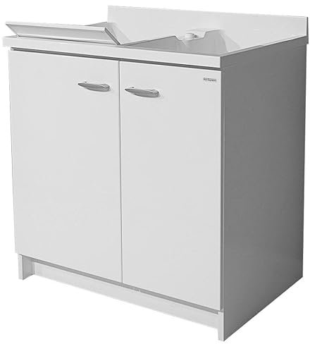 Montegrappa Mobile Lavatoio 80x60x85cm 2 Ante 2 Vasche ASSE in Termoplastico Marella Bianco con Cesto