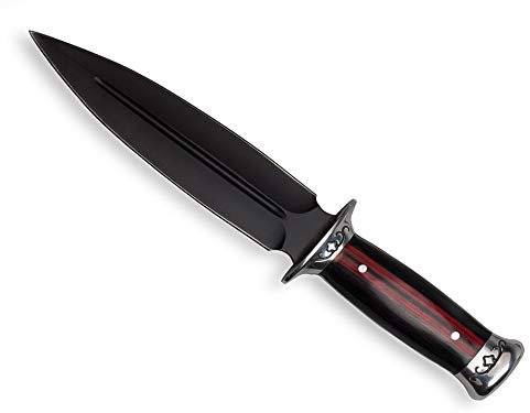 KOSxBO® Dolch Mittelalter - Stiefeldolch 30 cm - Kampfdolch - Einsatzmesser - Sellbstverteidigung - brauner Dolch - Gürtelmesser - Nahkampf Stiefelmesser - Holzgriff -