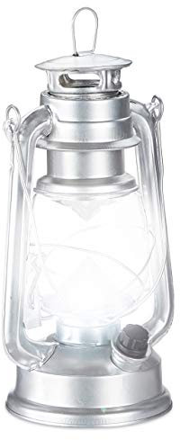 Relaxdays 1x Lanterne tempête LED, Lampe rétro, comme décoration de fenêtre ou Lampe Jardin, à Piles, argenté